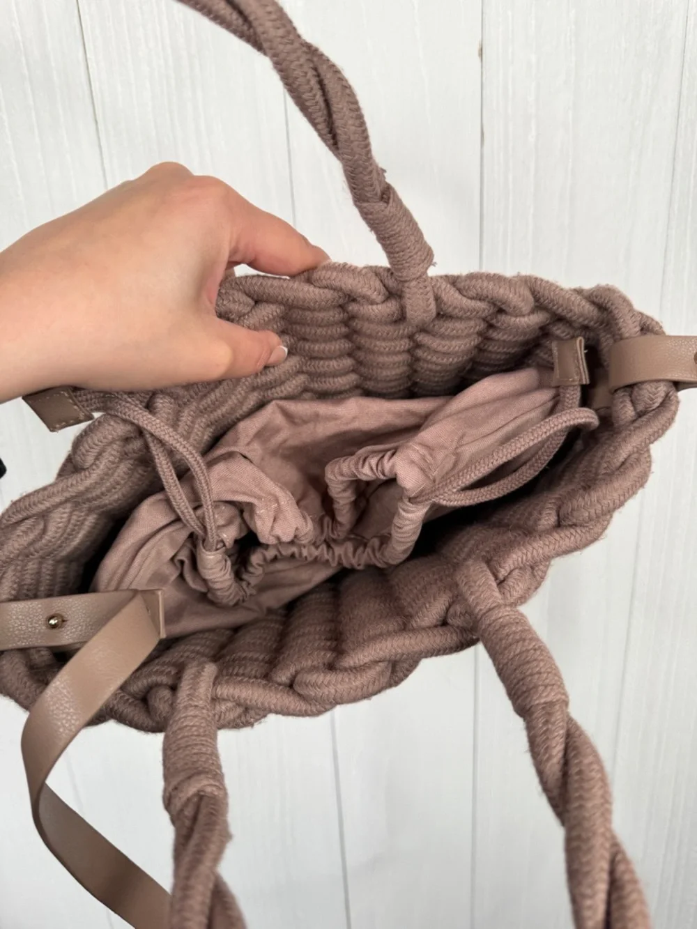 Zara Braided Rope Tote Bag in Taupe